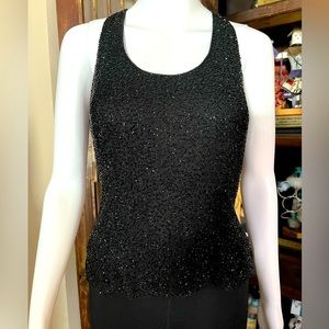 Biefe Basix. Black silk sequin and beaded racerback top women size 4.